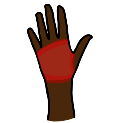 a dark brown hand and rist with the palm highlighted in red.